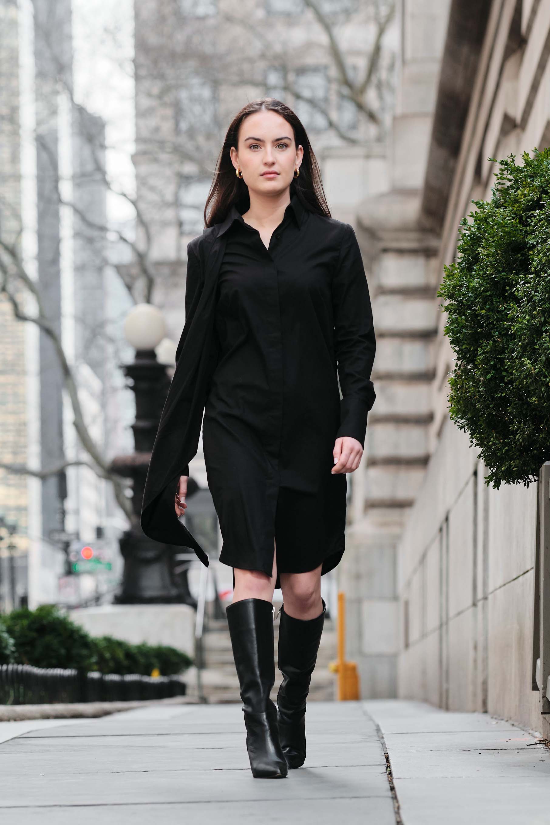 VESTIDO Black Shirtdress with Removable Sleeves S VESTIDO Black Shirtdress with Removable Sleeves S