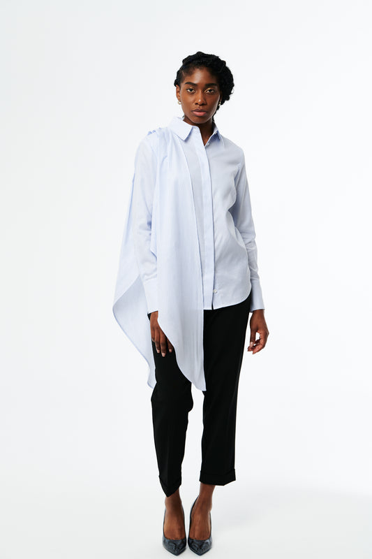 CAMISA Button-Down Shirt with Detachable Sleeves | Striped Blue